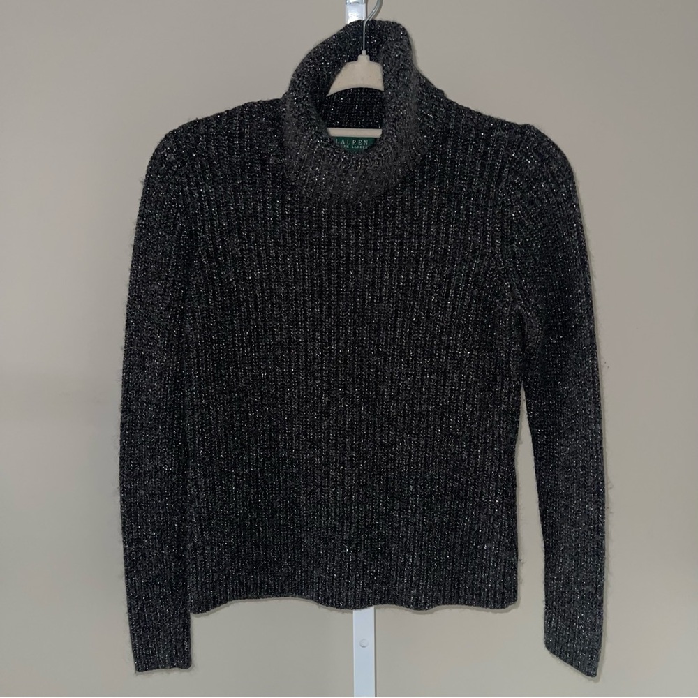 Lauren Ralph Lauren Gray Silver Ribbed Turtleneck Sweater Women’s Medium
